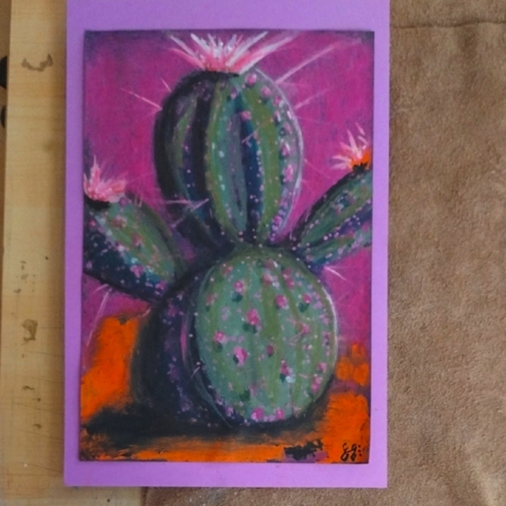 Cactus Art - Green and Purple Painting